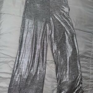 Shimmering Silver Wide-Leg Pants